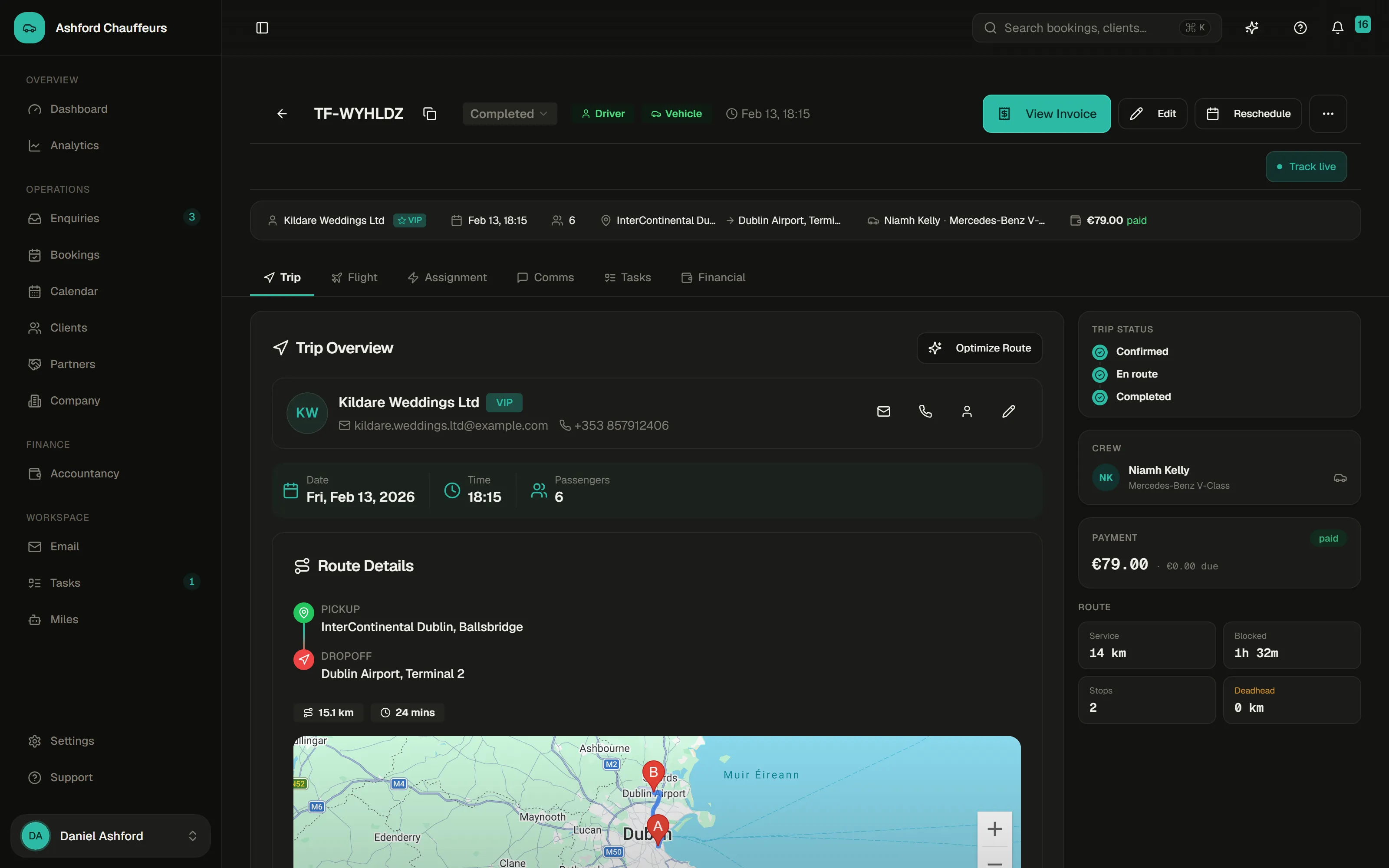 Booking detail timeline connected to the 4fleet dispatch workflow